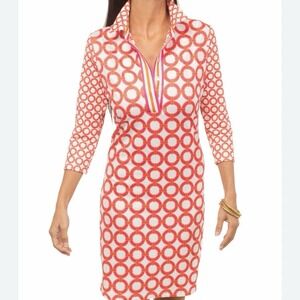 Gretchen Scott Everywhere Lifesaver Orange White Geo Print Dress SZ LG Preppy
